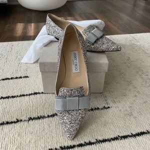 Jimmy Choo- Beautiful Platinum Mix Glitter Gala Ballet Flats (worn twice)